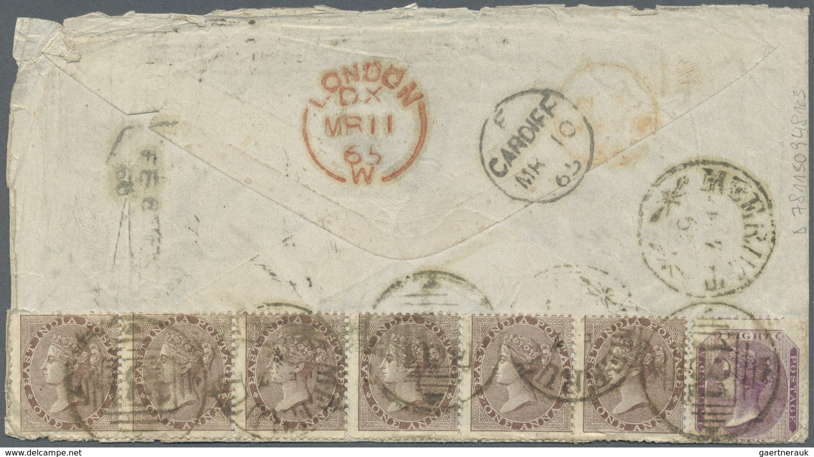 Br Indien: 1865 Two Covers (faults) To Great Britain, One Single 6a8p. Rate From Meerut To Cardiff And - Other & Unclassified