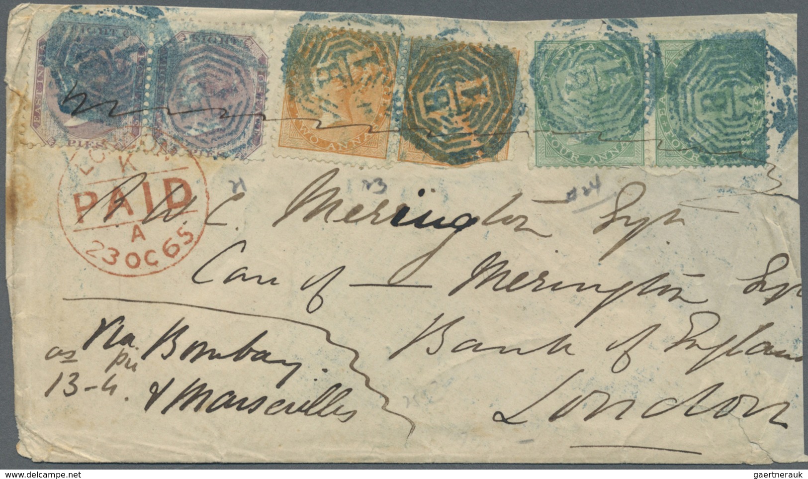 Br Indien: 1865 Two Covers (faults) To Great Britain, One Single 6a8p. Rate From Meerut To Cardiff And - Andere & Zonder Classificatie