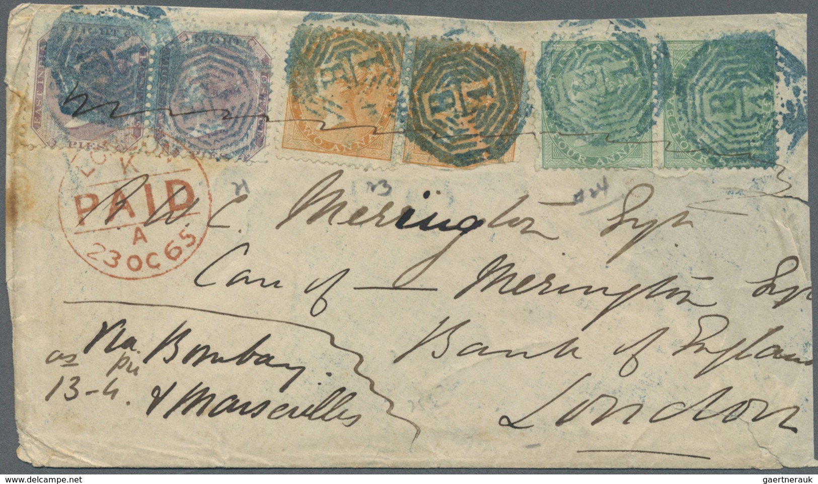 Br Indien: 1865 Two Covers (faults) To Great Britain, One Single 6a8p. Rate From Meerut To Cardiff And - Other & Unclassified