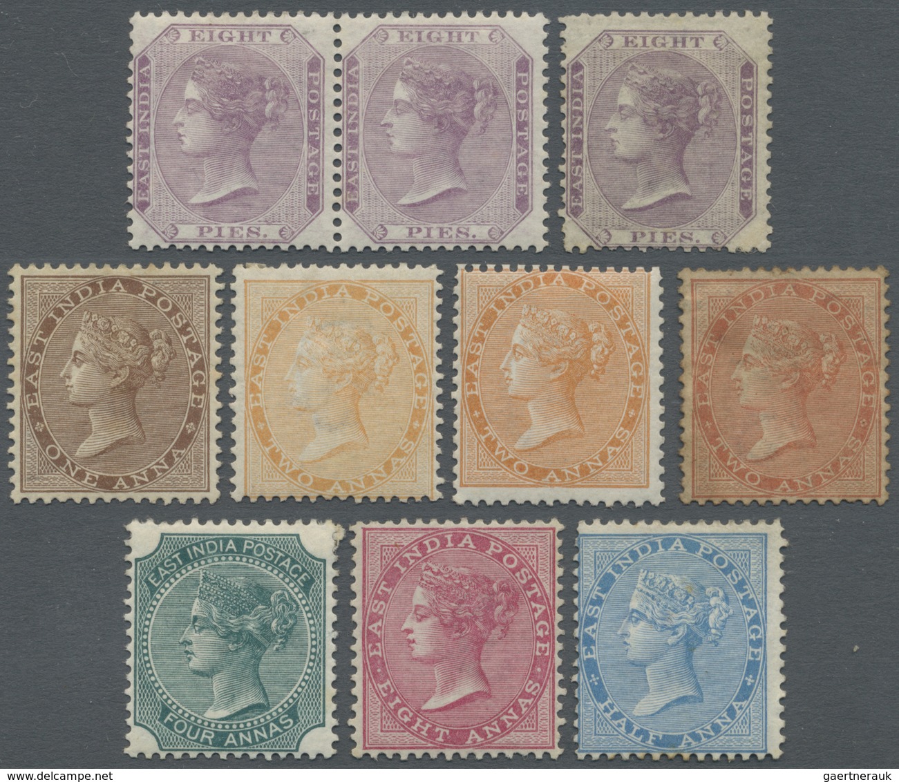 * Indien: 1865-73: Group Of 10 Mint Stamps, Wmk 'Elephant', Including 8p. Pair And Single, 1a. Brown, - Andere & Zonder Classificatie