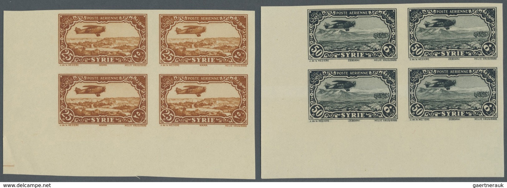 ** Syrien: 1931/1933, Airmails. 0.50pi. To 100pi., Complete Set Of 13 Values, IMPERFORATE Marginal Bloc - Syrië