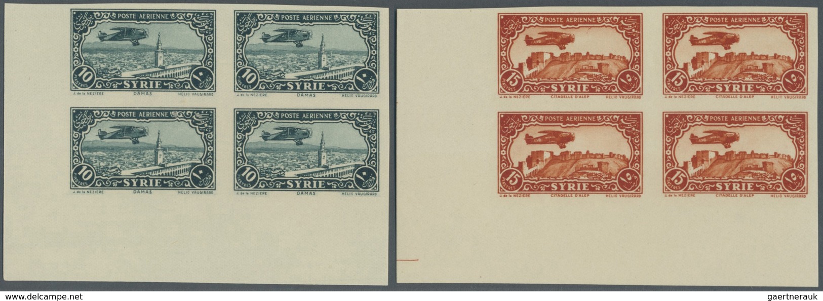 ** Syrien: 1931/1933, Airmails. 0.50pi. To 100pi., Complete Set Of 13 Values, IMPERFORATE Marginal Bloc - Syrië