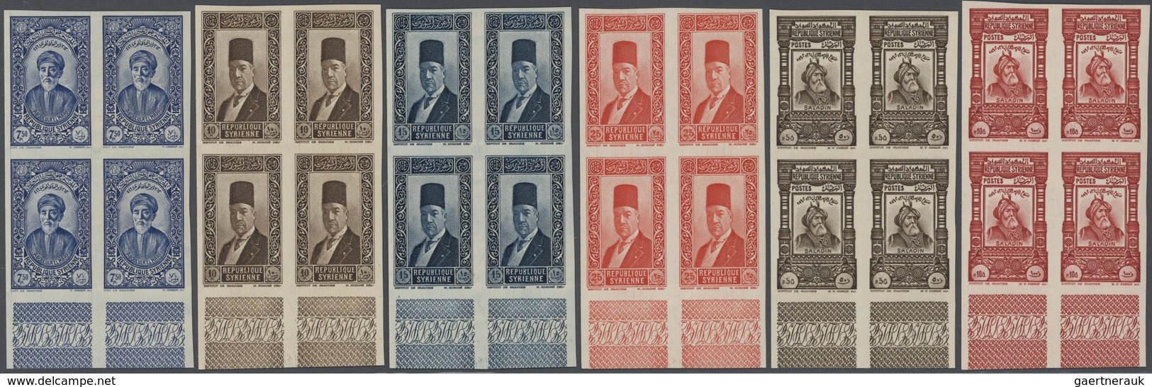 ** Syrien: 1934, 10 Years Republic Complete Imperf Set Blocks Of Four, Mint Never Hinged, Very Fine And - Syria