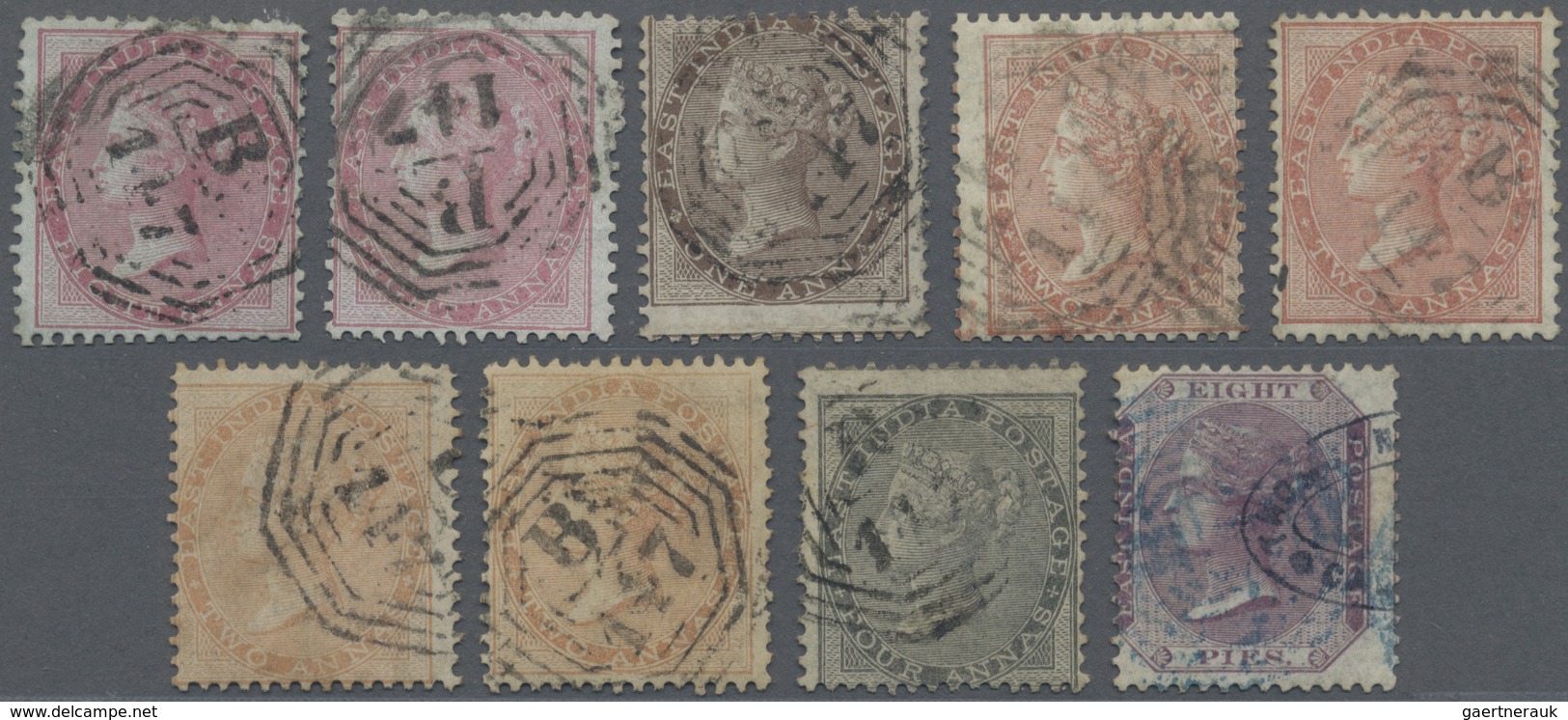 O Malaiische Staaten - Straits Settlements: 1855-64: Group Of Nine Indian QV Stamps Used In Penang And - Straits Settlements
