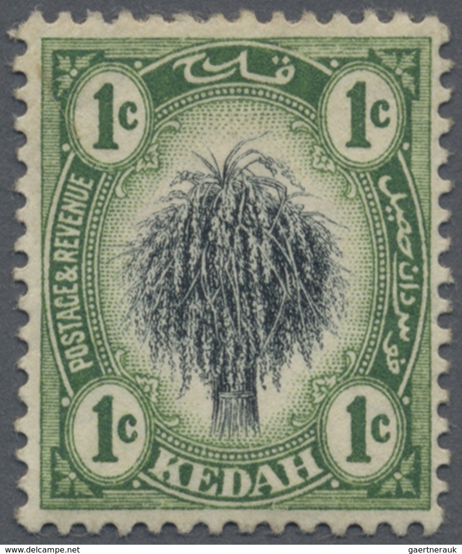 * Malaiische Staaten - Kedah: 1912 1c. Black & Green, Variety WATERMARK INVERTED AND REVERSED, Mounted - Kedah