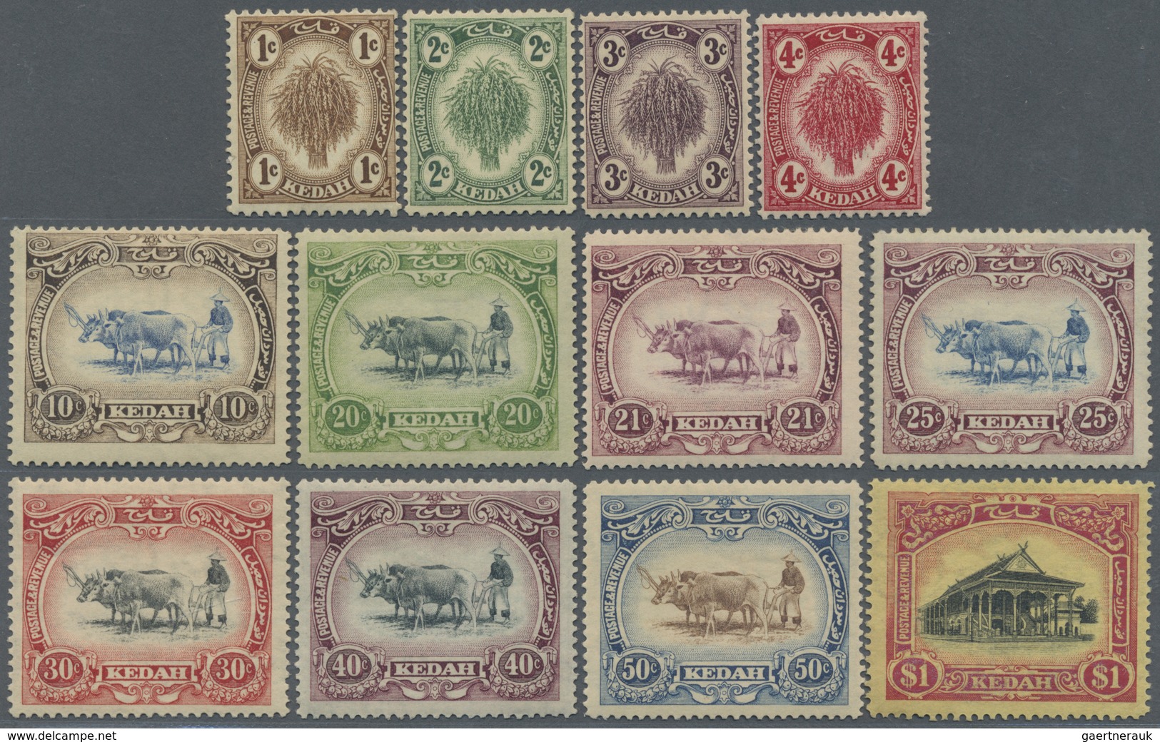 * Malaiische Staaten - Kedah: 1921, Definitives Issue (Sheaf Of Rice, Malay Ploughing And Council Cham - Kedah