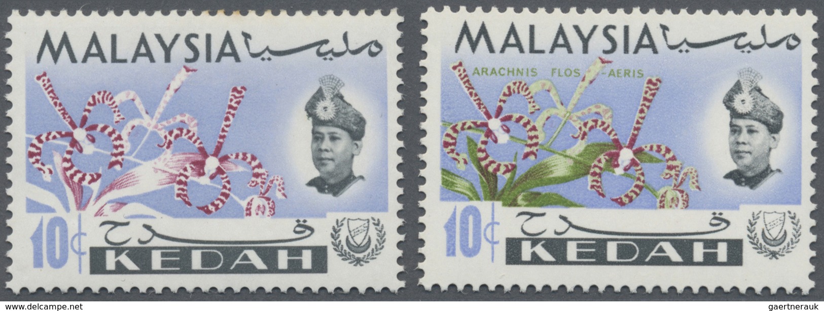 ** Malaiische Staaten - Kedah: 1965, Orchids 10c. 'Arachnanthe Moschifera' With GREEN OMITTED (leaves) - Kedah