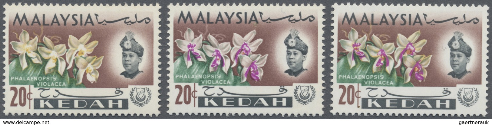 ** Malaiische Staaten - Kedah: 1965, Orchids 20c. 'Phalaenopsis Violacea' With BRIGHT PURPLE OMITTED (b - Kedah