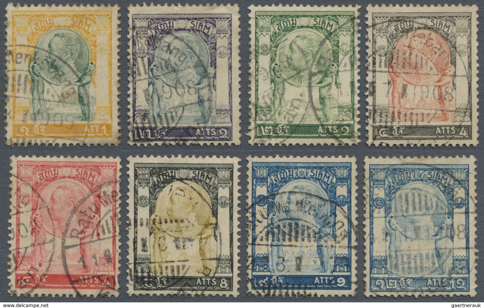 O Malaiische Staaten - Kelantan: 1905-1909 Siam 'Temple Of Light' Short Set Of Eight From 1a. To 12a. - Kelantan