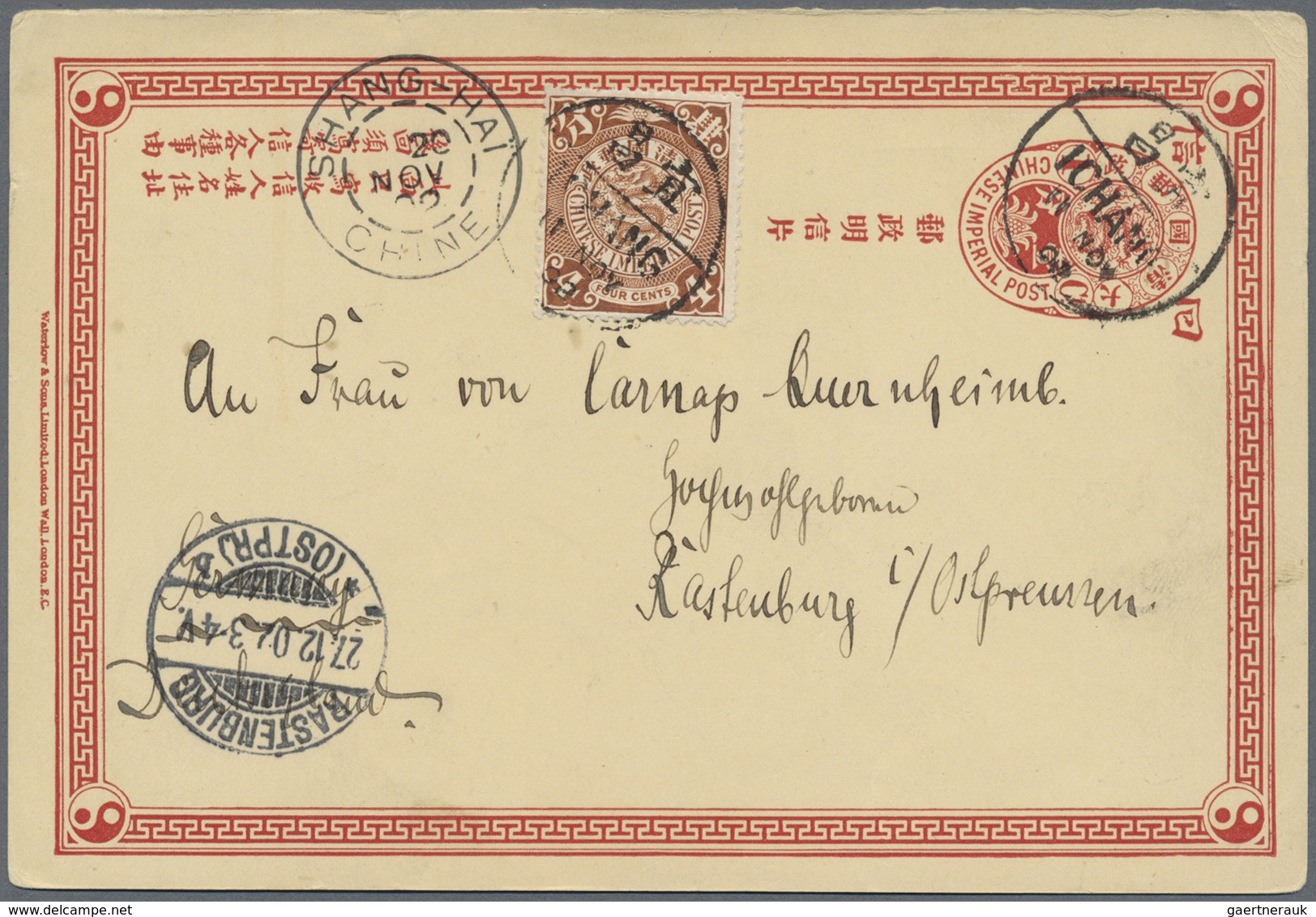 GA China - Ganzsachen: 1902, 1 Cent Stationery Card Uprated With 4 C. Coiling Dragon Sent From ICHANG W - Postkaarten