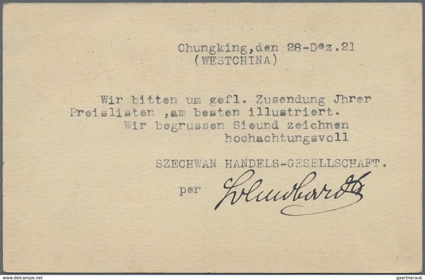 GA China - Ganzsachen: 1915, UPU Card 4 S. Canc. Bilingual „CHUNGKING ..12.29“ Via „SHANGHAI 14 JAN 22“ - Postcards