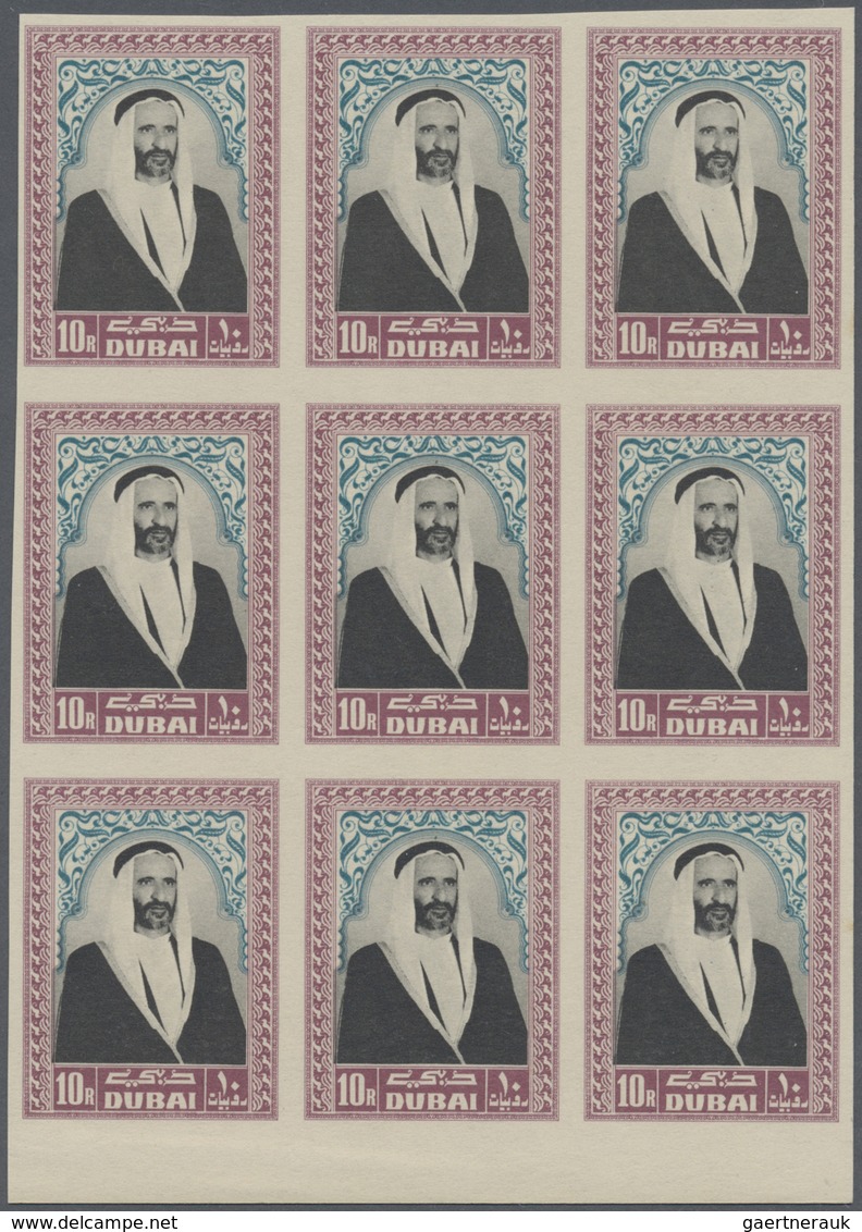 ** Dubai: 1963, Definitives Complete IMPERFORATED Set Of 17 Values In Blocks Of Nine From Margins, Mint - Dubai
