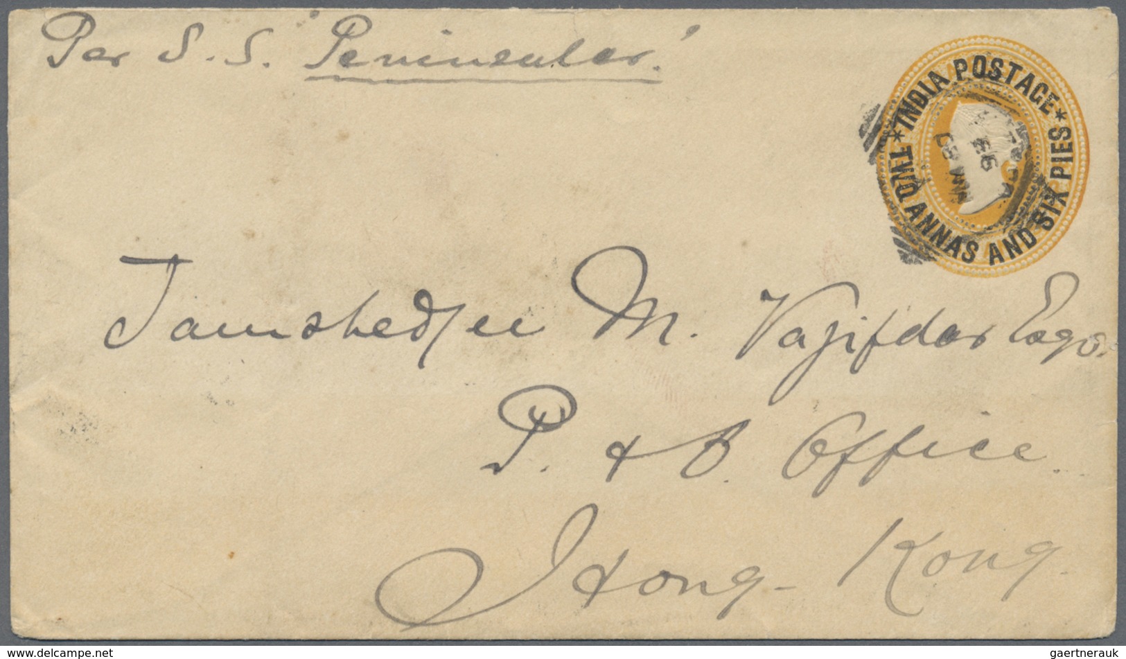 GA Hongkong: 1893. Indian Postal Stationery Envelope 2a 6p Orange Cancelled By Poona Squared Circle Add - Other & Unclassified
