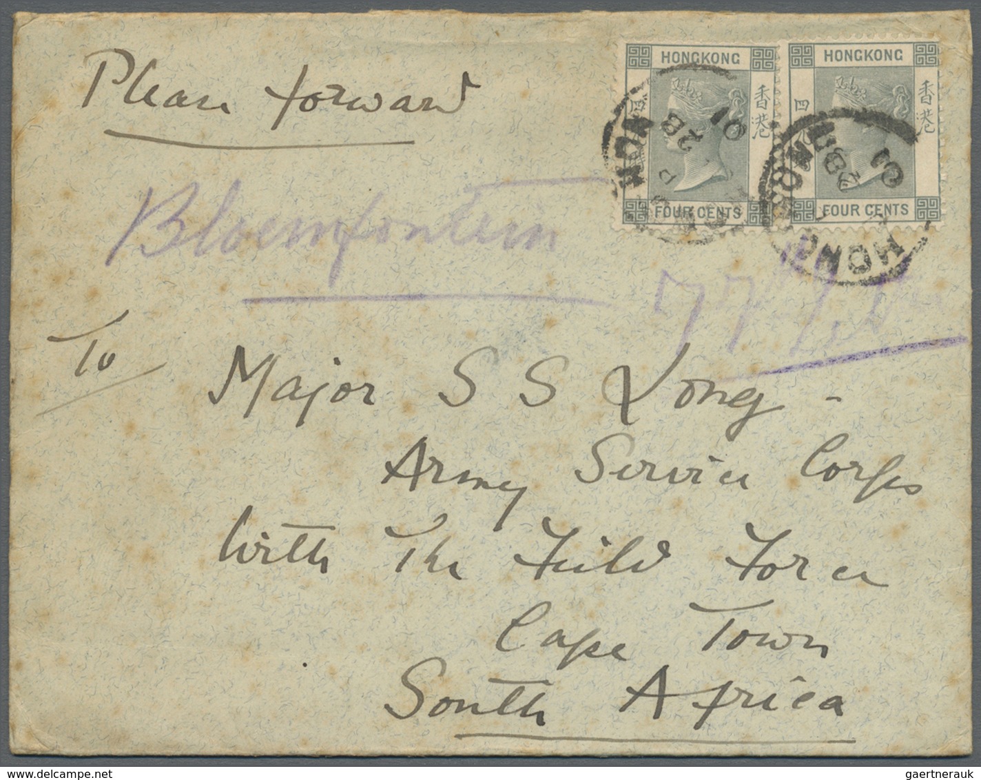 Br Hongkong: 1896, QV 4 C. Grey (2) Tied "HONG KONG B JA 28 01" To Small Double Weight Cover (small Spo - Andere & Zonder Classificatie