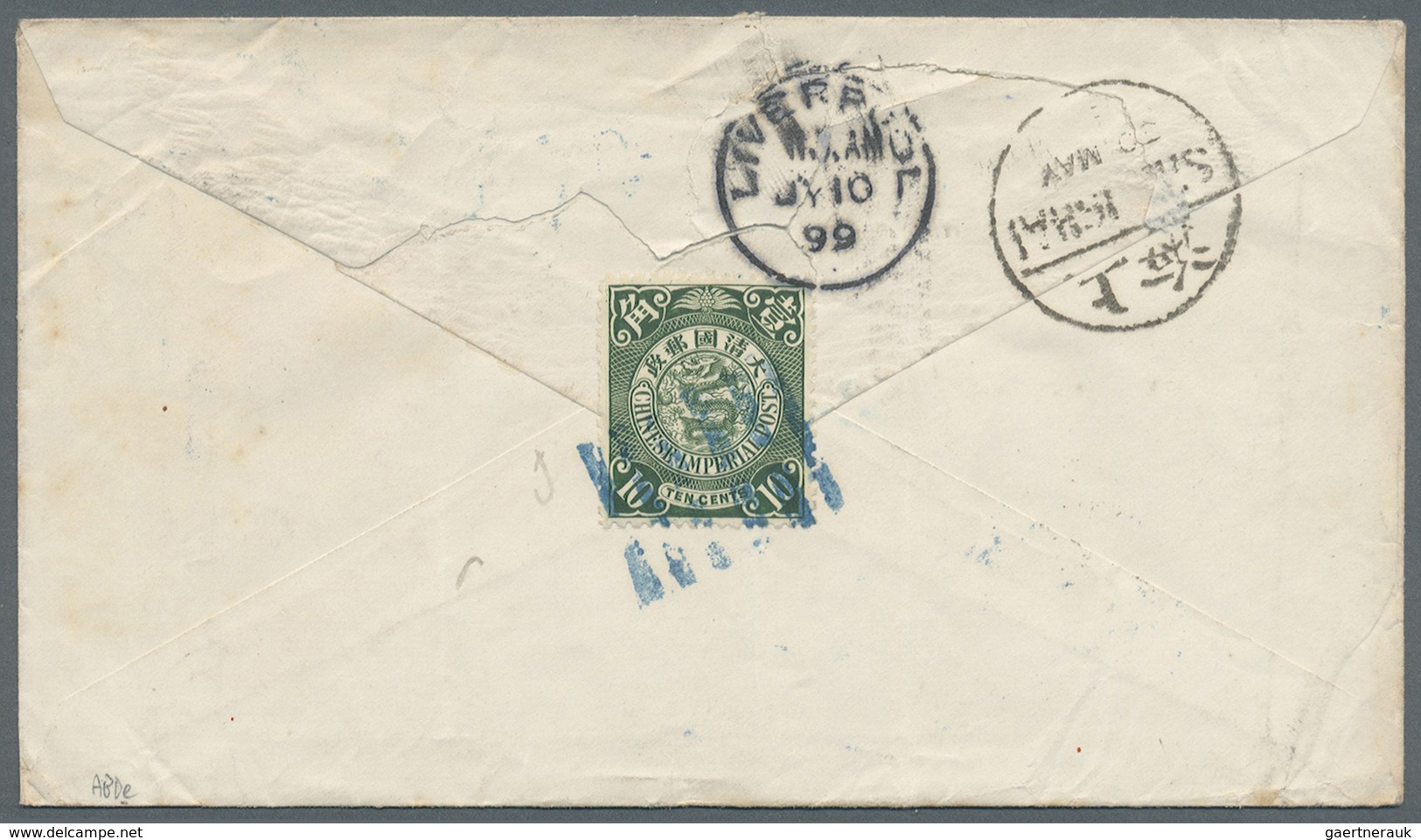 Br Hongkong: 1899 (HONG KONG). Envelope Addressed To Liverpool Bearing Chinese Imperial Post SG 113, 10 - Andere & Zonder Classificatie