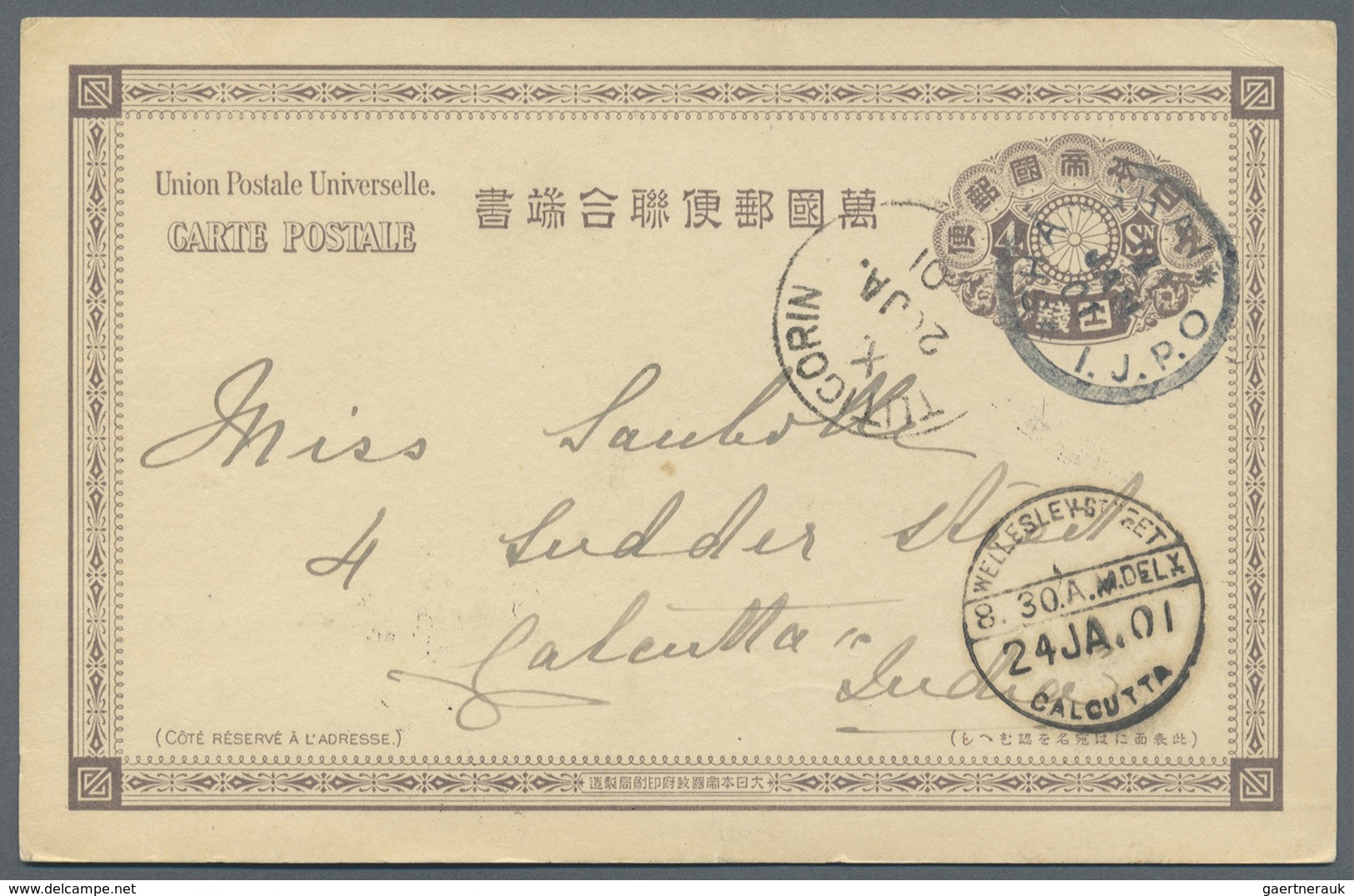 GA Hongkong: 1901. Japan 4s Brown Postal Stationery Card Cancelled By 'Shanghai/I. J.P.O.' Date Stamp ' - Other & Unclassified