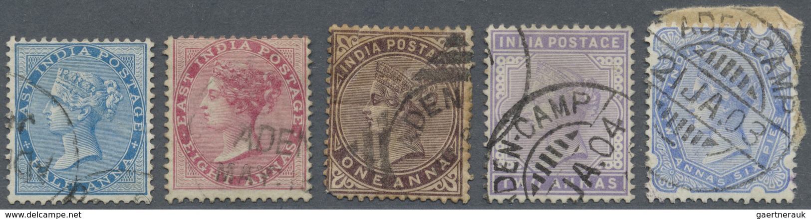Br/O Indien - Used Abroad: ADEN-CAMP 1860's/1934: Five Indian QV Stamps Cancelled By Aden-Camp Or Aden Da - Andere & Zonder Classificatie