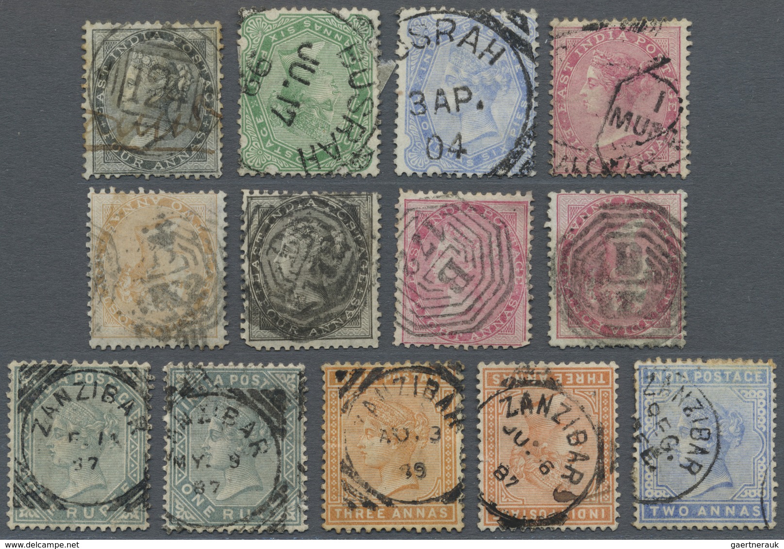 O Indien - Used Abroad: 1856/1900 (c.): Group Of 13 QV Stamps Used Abroad, With Postmarks From ADEN, B - Andere & Zonder Classificatie