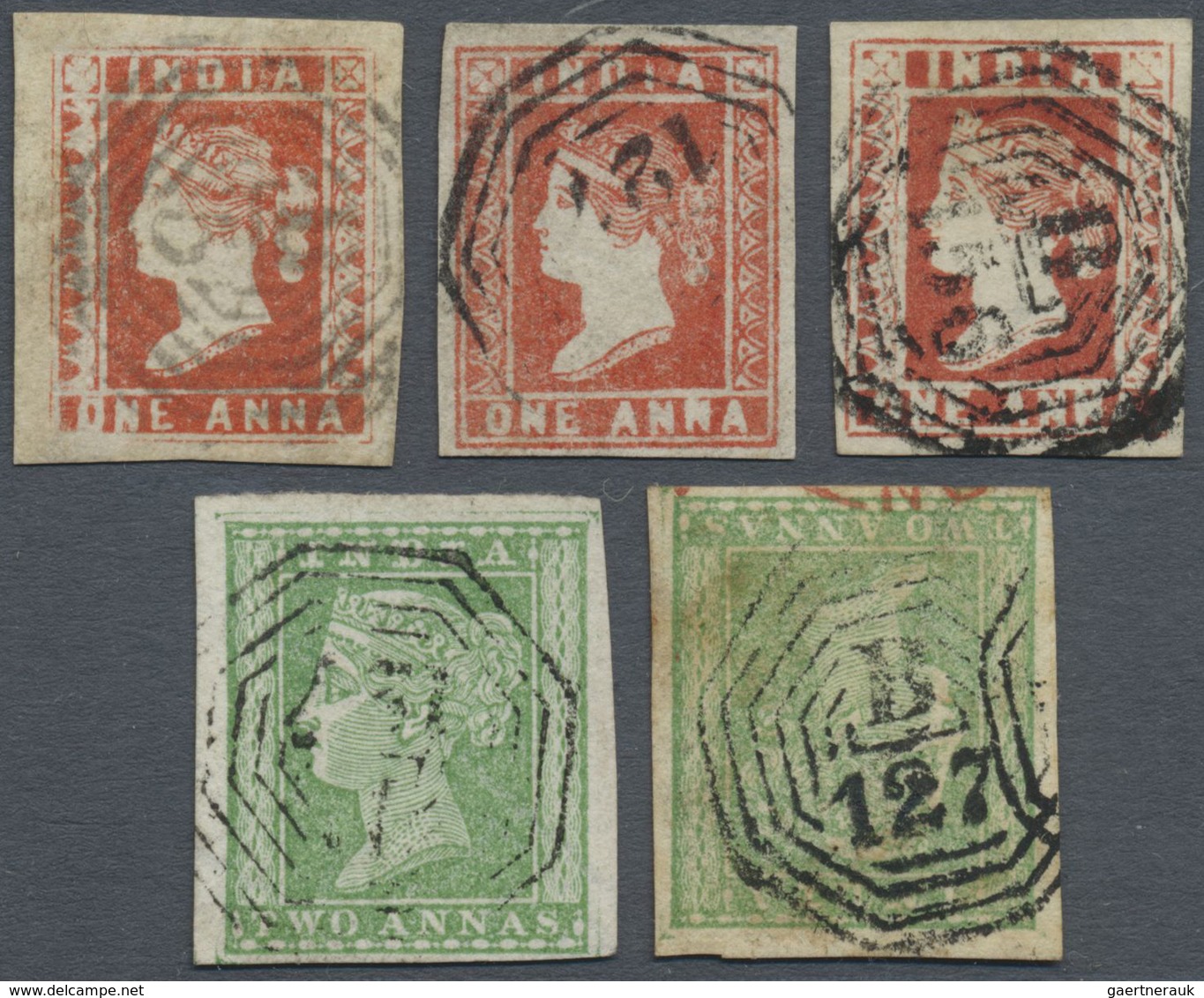 O Indien - Used Abroad: BURMA 1854: Five Stamps Used In Burma, With Three Singles 1a. Red (Die I Used - Other & Unclassified