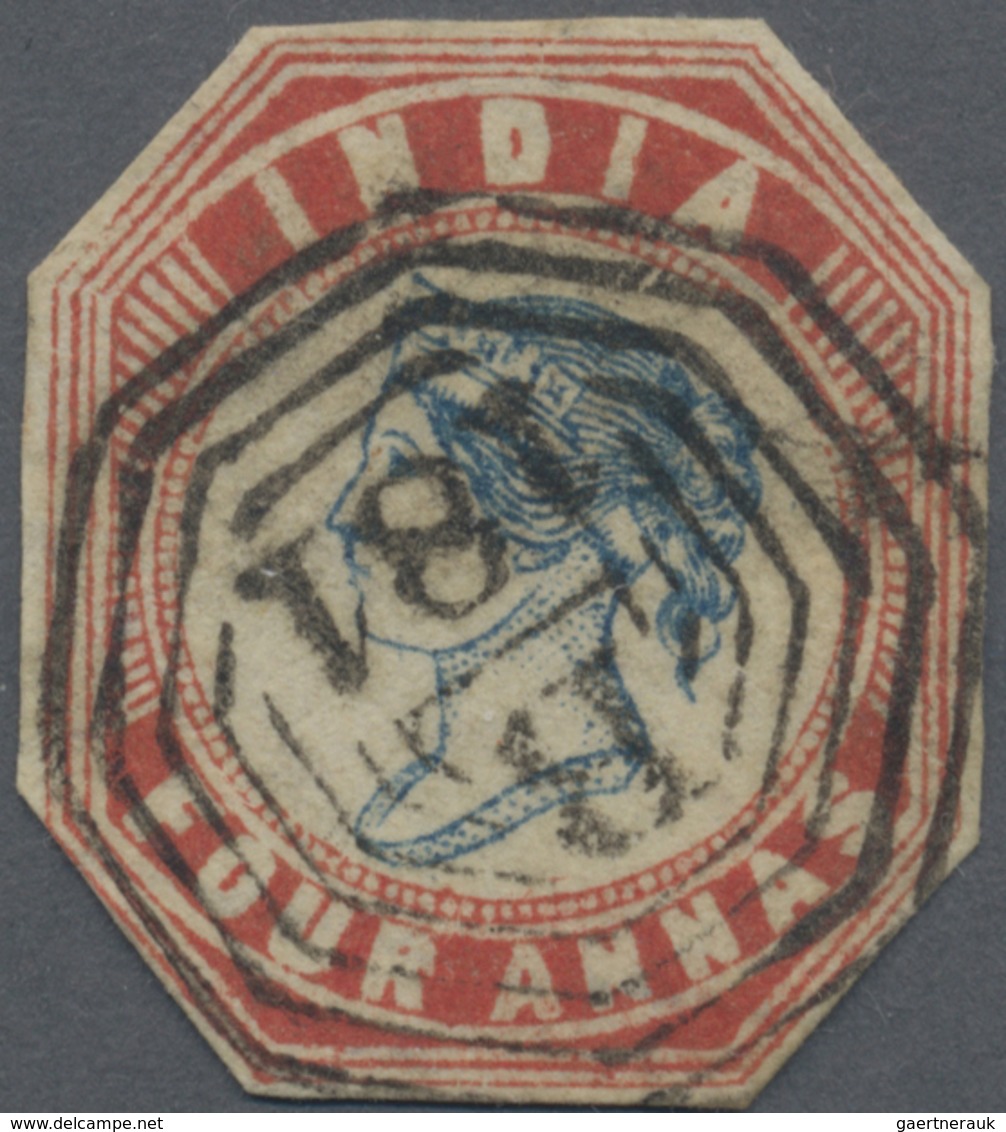 O Indien - Used Abroad: BURMA 1854-55: Indian Lithographed 4a. Blue & Red From 4th Printing Used In TO - Other & Unclassified