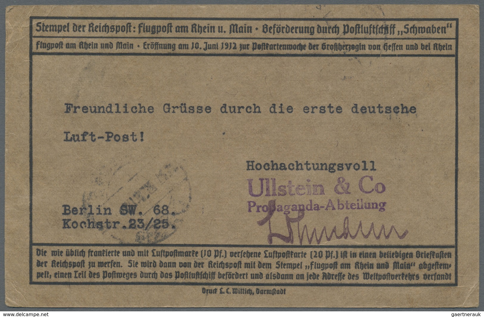 Br Irak: 1912 First German Airmail Stamp 'Flugpost Am Rhein & Main' 10pf. Vermilion In Combination With - Irak