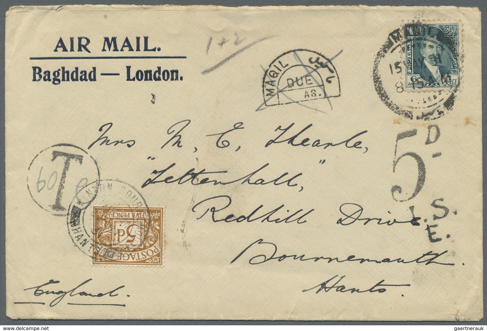 Br Irak: 1931. Air Mail Envelope (Bagdad-London) Addresed To England Bearing Iraq SG 86, 6a Blue/green - Irak