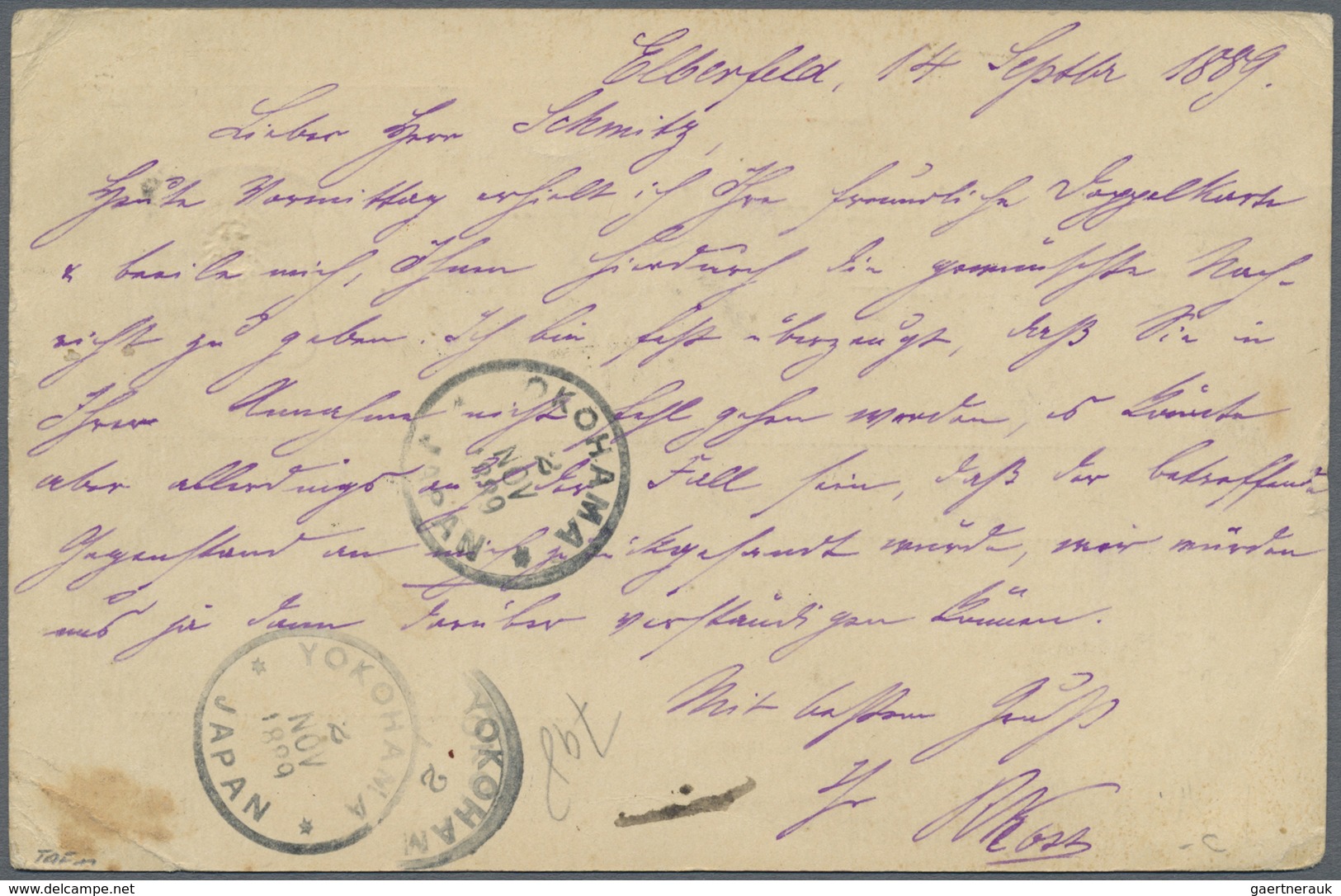 GA Japan - Besonderheiten: 1889. German Postal Stationery Card 10 Pf Red Written From Elberfeld To The - Other & Unclassified