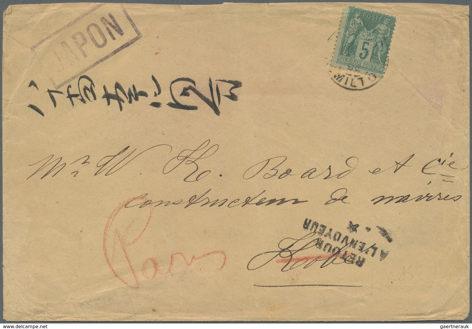 Br Japan - Besonderheiten: 1895. Printed Matter Envelope Addressed To Kobe, Japan Bearing France 'Type - Andere & Zonder Classificatie