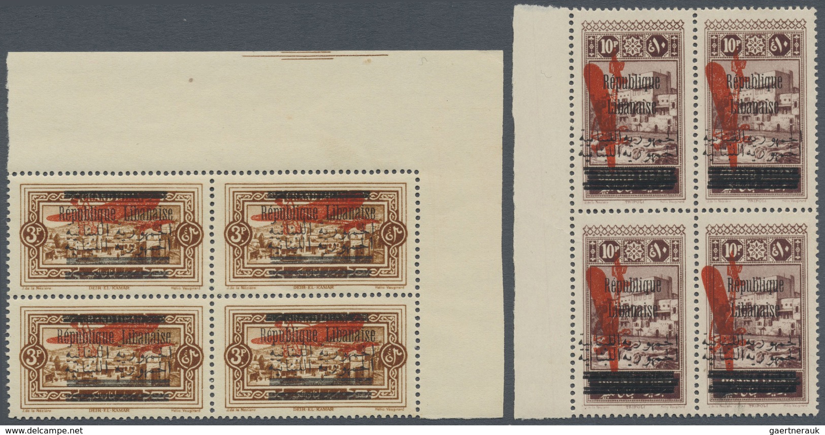 ** Libanon: 1928, Airmails, 2pi. To 10pi., Complete Set Of Four Values Each As Block Of Four With Doubl - Lebanon