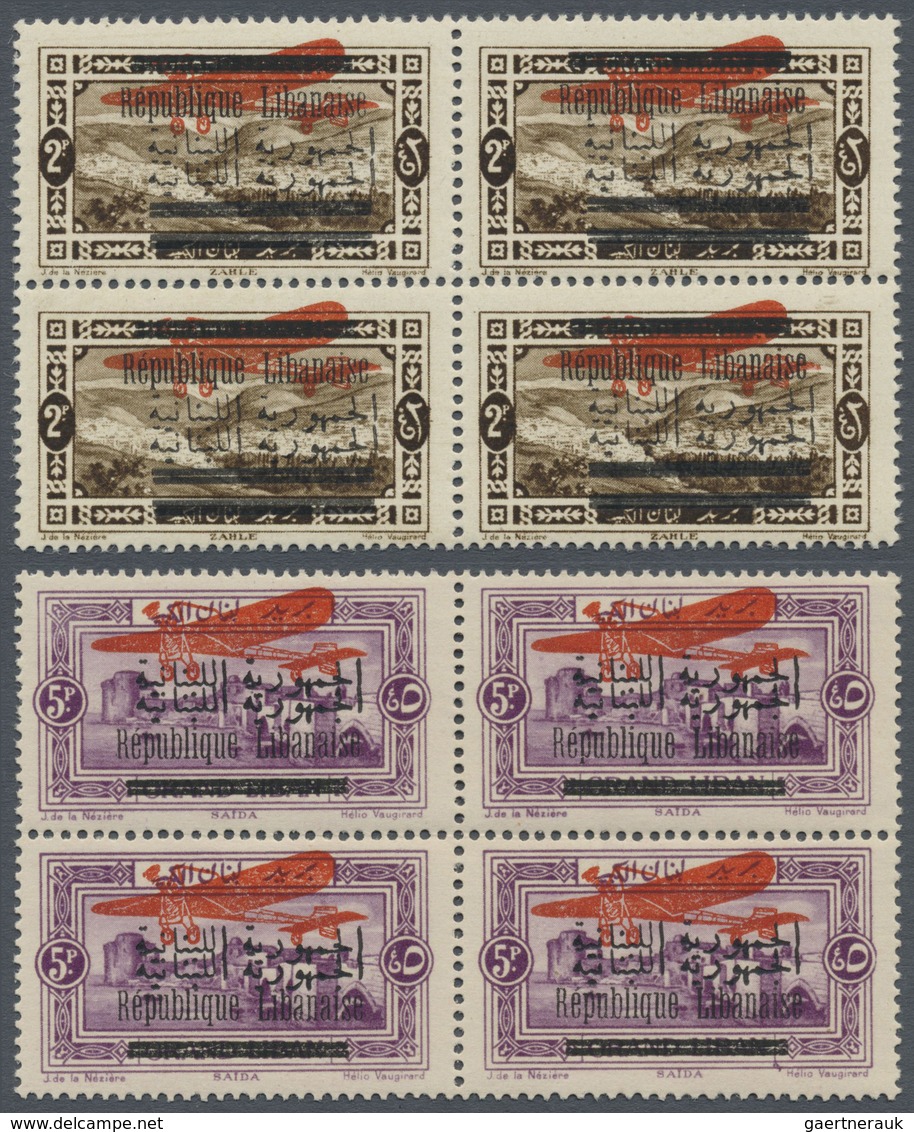 ** Libanon: 1928, Airmails, 2pi. To 10pi., Complete Set Of Four Values Each As Block Of Four With Doubl - Lebanon