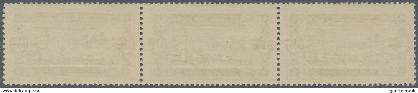 ** Libanon: 1928, 4pi. On 0.25pi. Greenish Black, Horiz. Strip Of Three, Centre Stamp Showing Variety " - Libanon