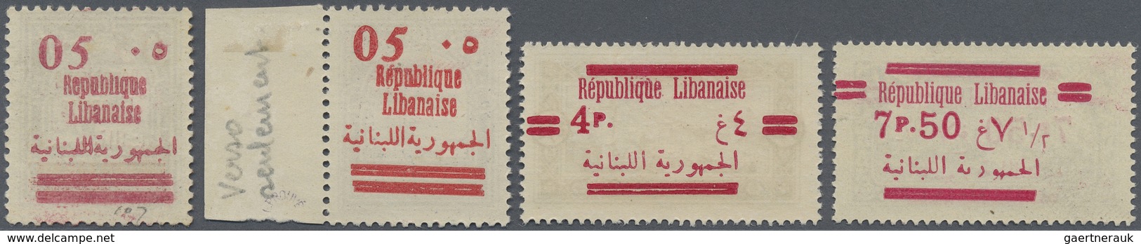 **/* Libanon: 1928, Group Of Four Varieties: 05 On 0.10pi. "ovp. On Reverse", "ovp. On Front And On Rever - Lebanon