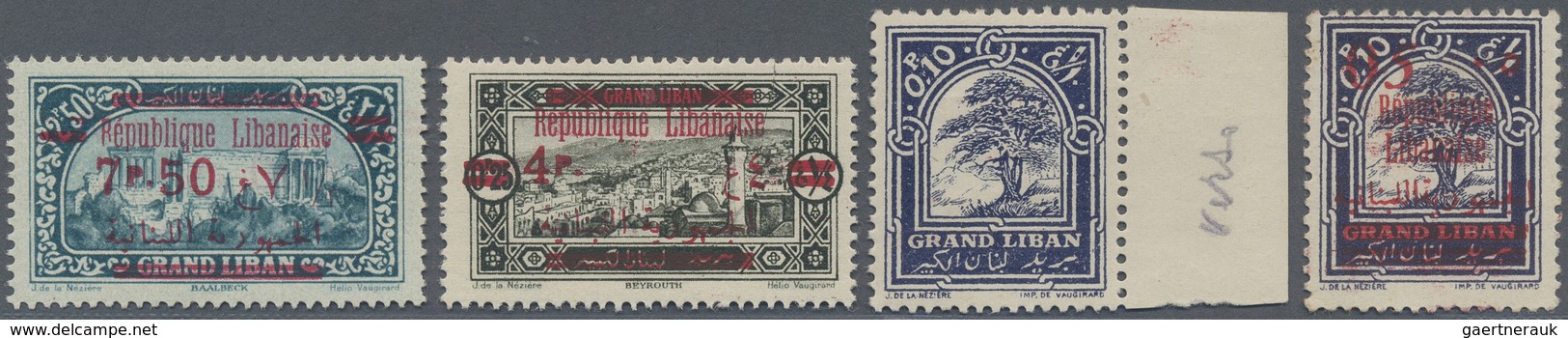 **/* Libanon: 1928, Group Of Four Varieties: 05 On 0.10pi. "ovp. On Reverse", "ovp. On Front And On Rever - Libanon