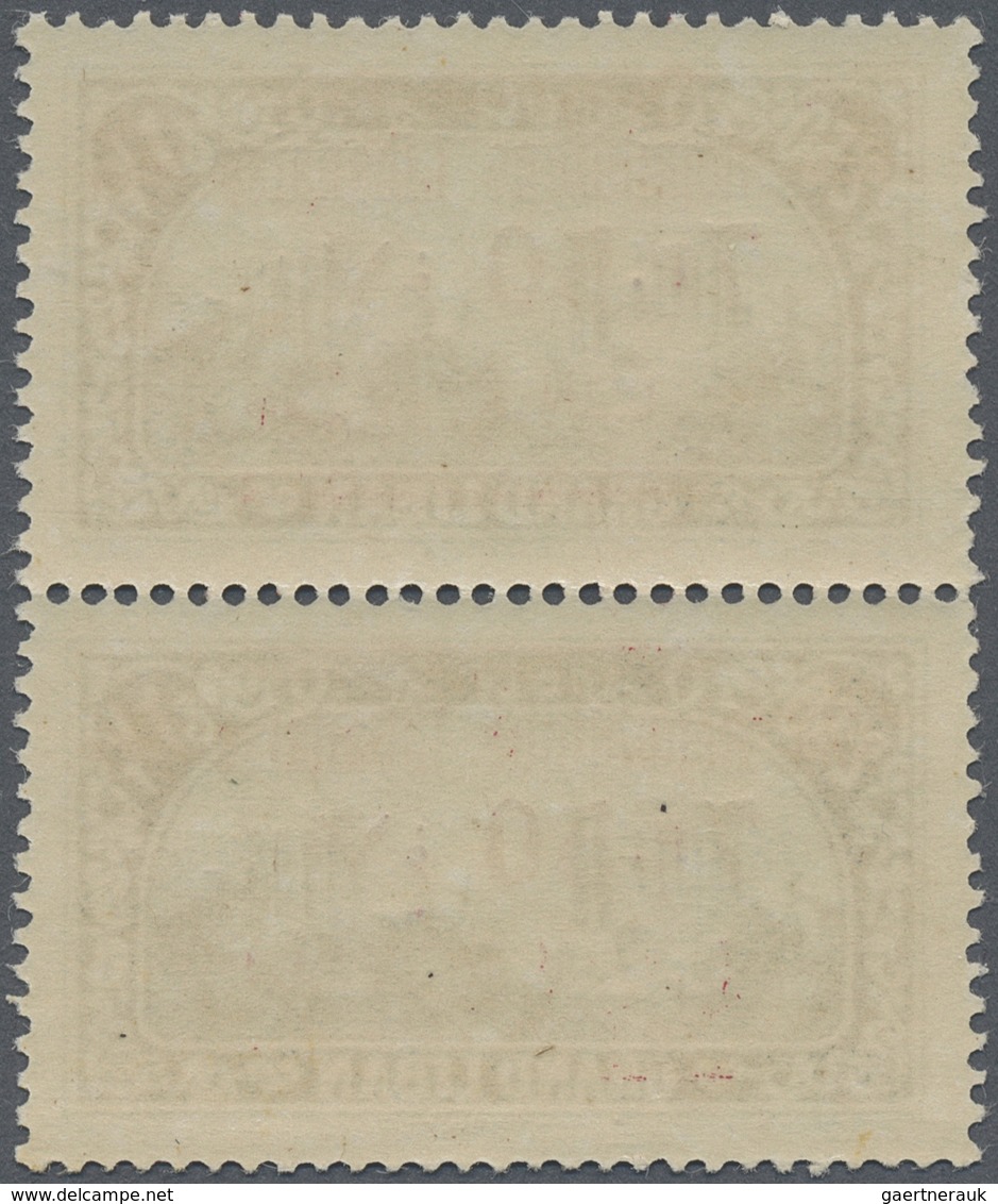 ** Libanon: 1928, 7.50pi. On 2.50pi. Greenish Blue, Vertical Pair, Lower Stamp "missing Bar At Base", - Lebanon