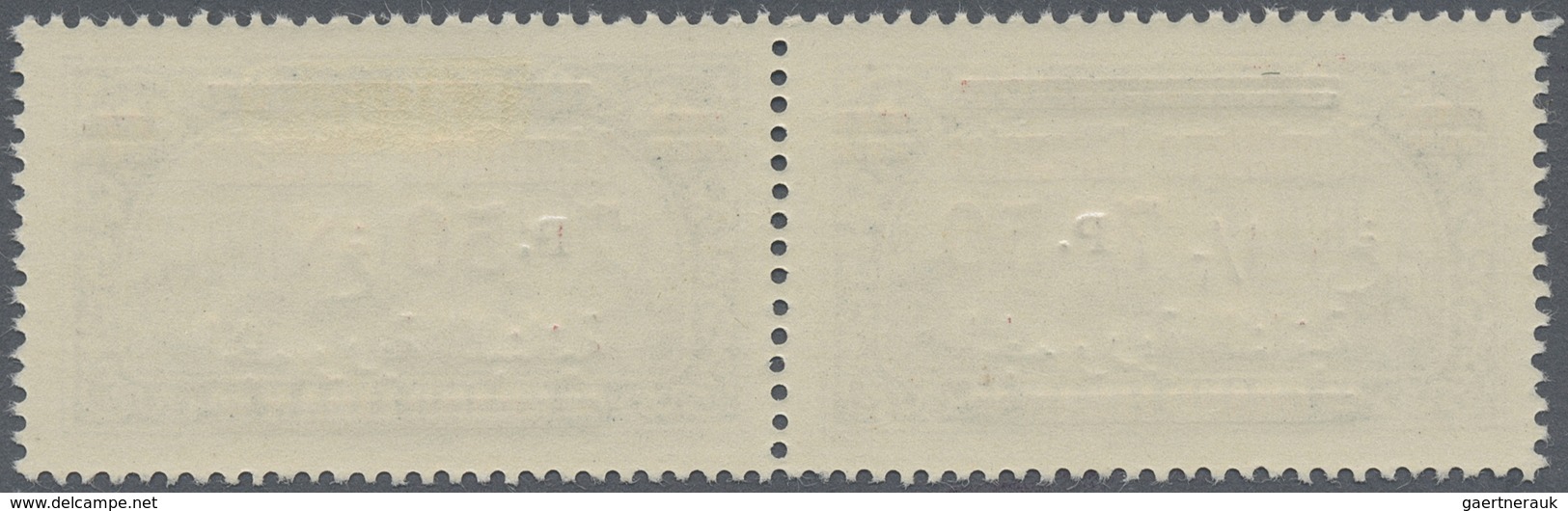 **/* Libanon: 1928, 7.50pi. On 2.50pi. Greenish Blue, Horiz. Pair, Left Stamp Showing "French And Arabic - Lebanon