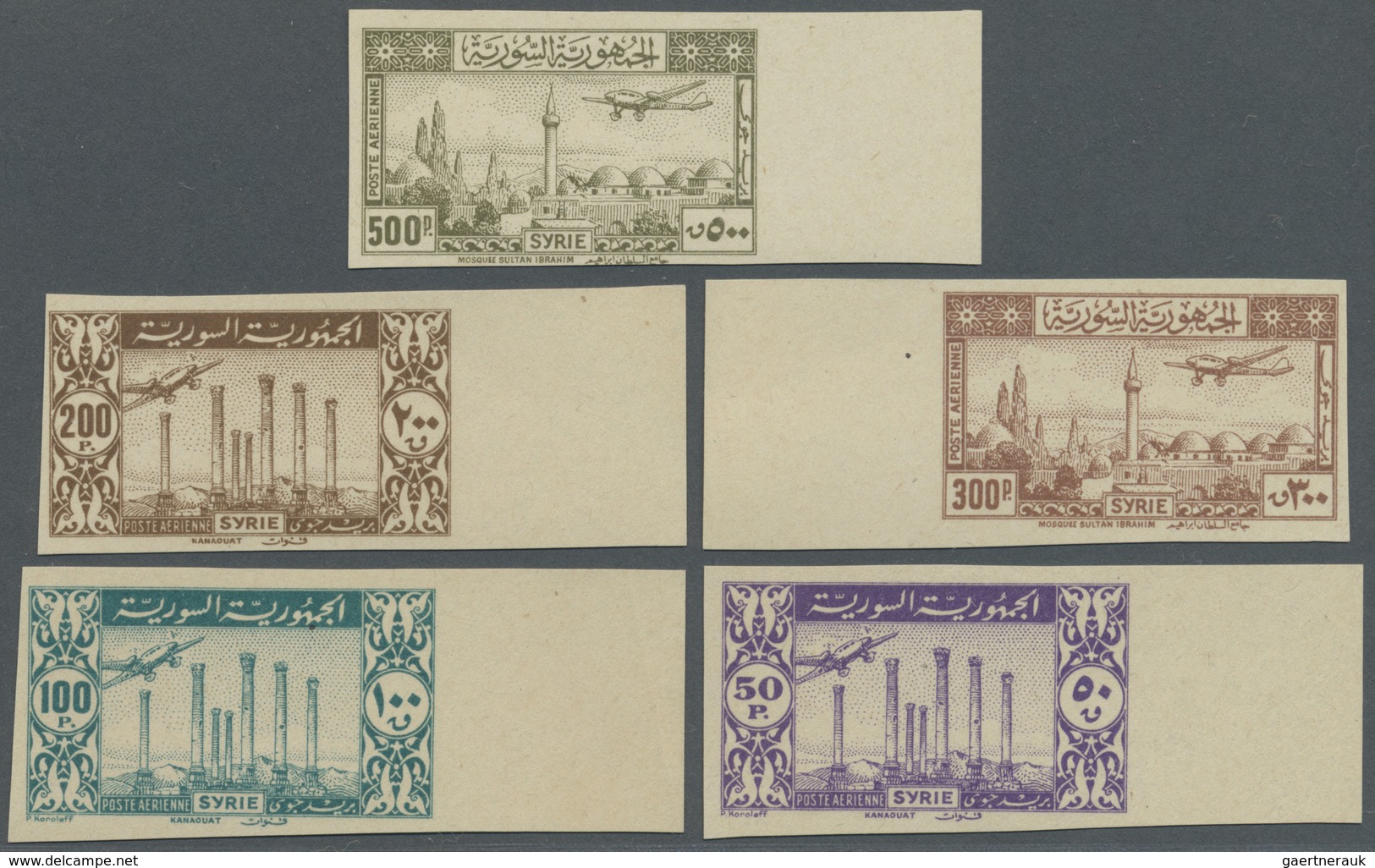 ** Syrien: 1946/1947, Airmails 'airplane Over Landscapes' Complete Set IMPERFORATE From Left Or Right M - Syrië