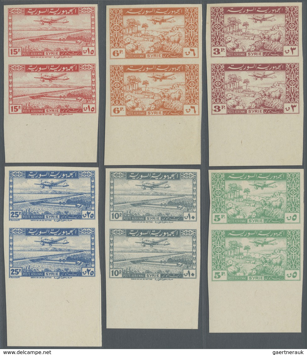 ** Syrien: 1946/1947, Airmails, 3pi. To 500pi., Complete Set As IMPERFORATE Vertical Pairs, Unmounted M - Syrië