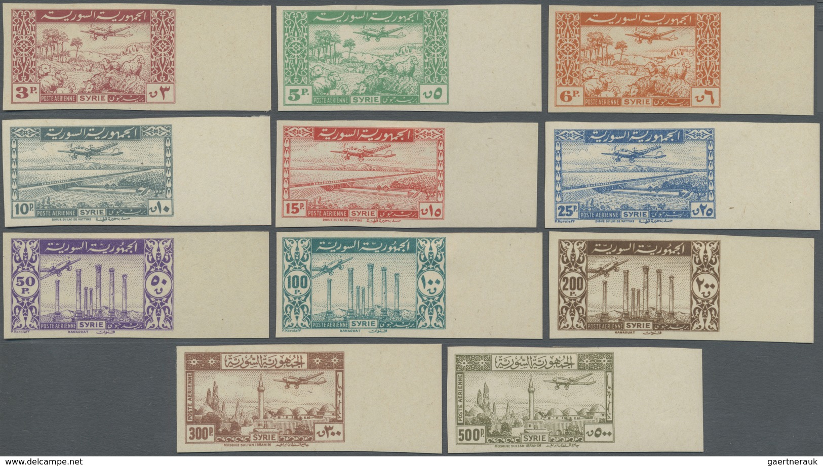 * Syrien: 1946/1947, Airmails, 3pi. To 500pi., IMPERFORATE, Complete Set Of Eleven Right Marginal Valu - Syria