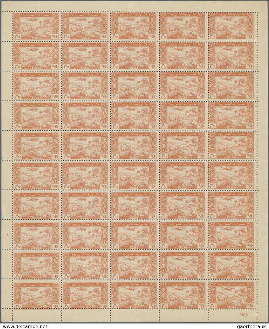 ** Syrien: 1947, 6pi. Orange, Complete Sheet Of 50 Stamps (folded, Slightly Separated), Each Stamp Show - Syrië