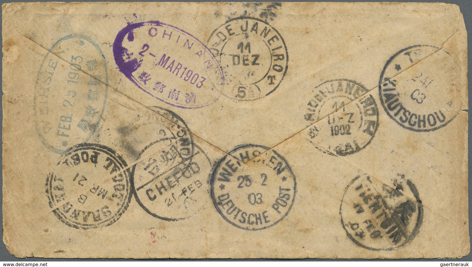 Br China - Incoming Mail: 1902/03, Brazil: 400 R. (another Stamp Fallen Off) Canc. TPO "4 DEZ. 02" Via - Other & Unclassified