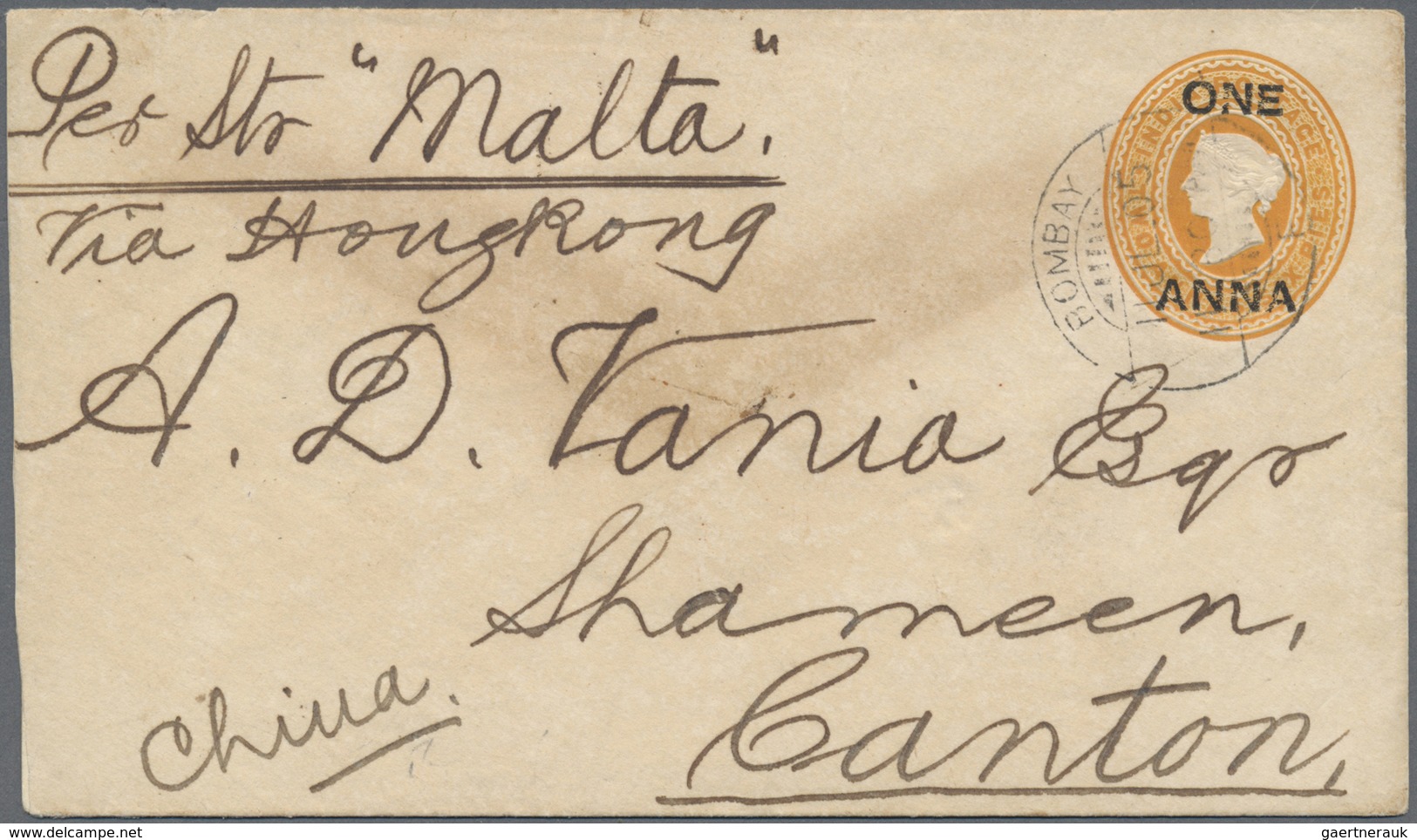 GA China - Incoming Mail: INDIA, 1905. Indian Postal Stationery One Anna On 2a 6p Orange Cancelled By B - Andere & Zonder Classificatie