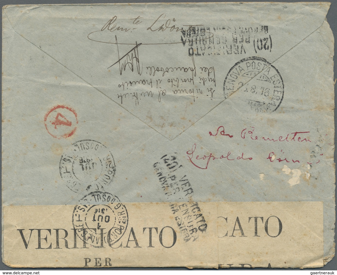 Br China - Incoming Mail: 1916, Brazil To Peking Transit Blocked In Italy Due To WWI: 500 R. (RC) Tied - Other & Unclassified