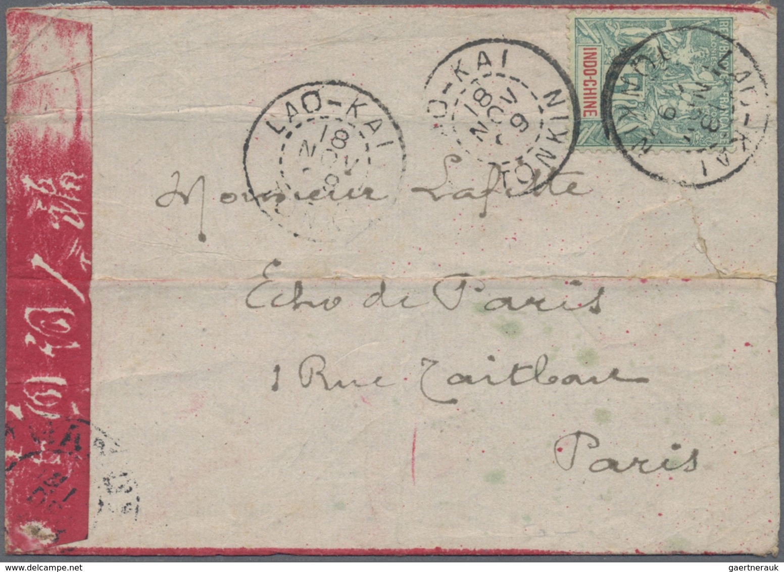 China - Fremde Postanstalten / Foreign Offices: 1899/1906, To France: 5 C. Tied "LAO-KAI 18 NOV 09" - Andere & Zonder Classificatie