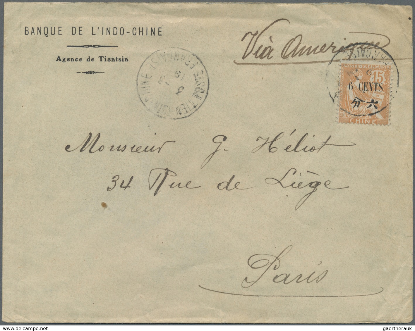 Br China - Fremde Postanstalten / Foreign Offices: French Offices, 1919. Envelope (creased) Addressed T - Other & Unclassified