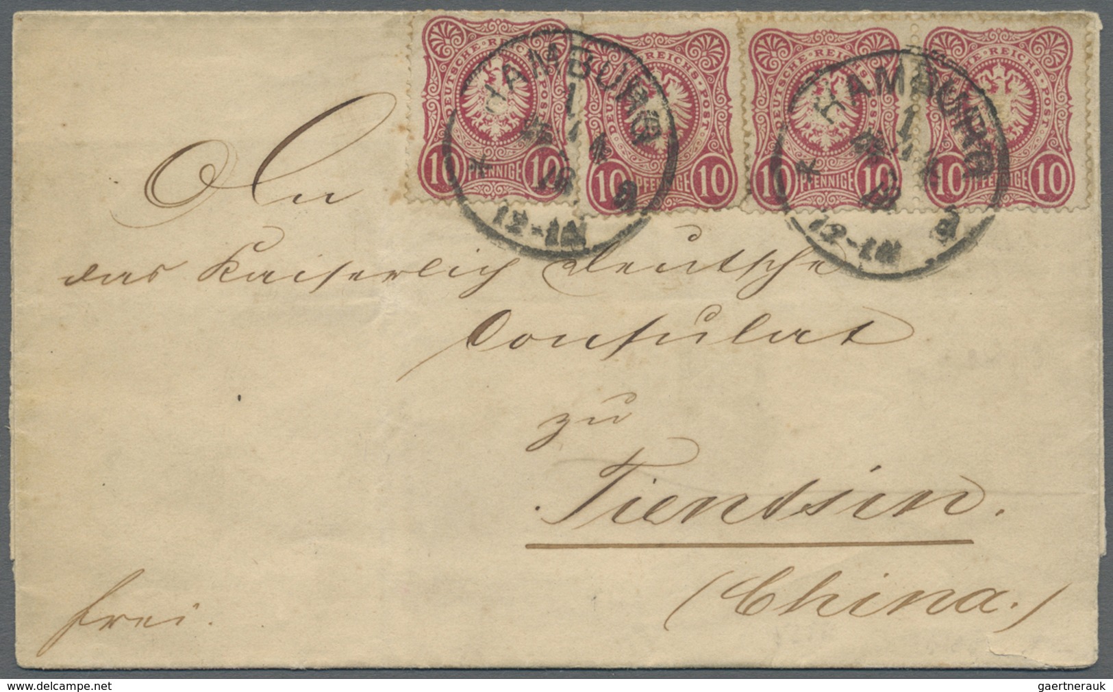 Br China - Besonderheiten: Incoming Mail, 1878, Germany, 10 Pf. (4) Tied "HAMBURG 24 4 78" To Folded En - Other & Unclassified