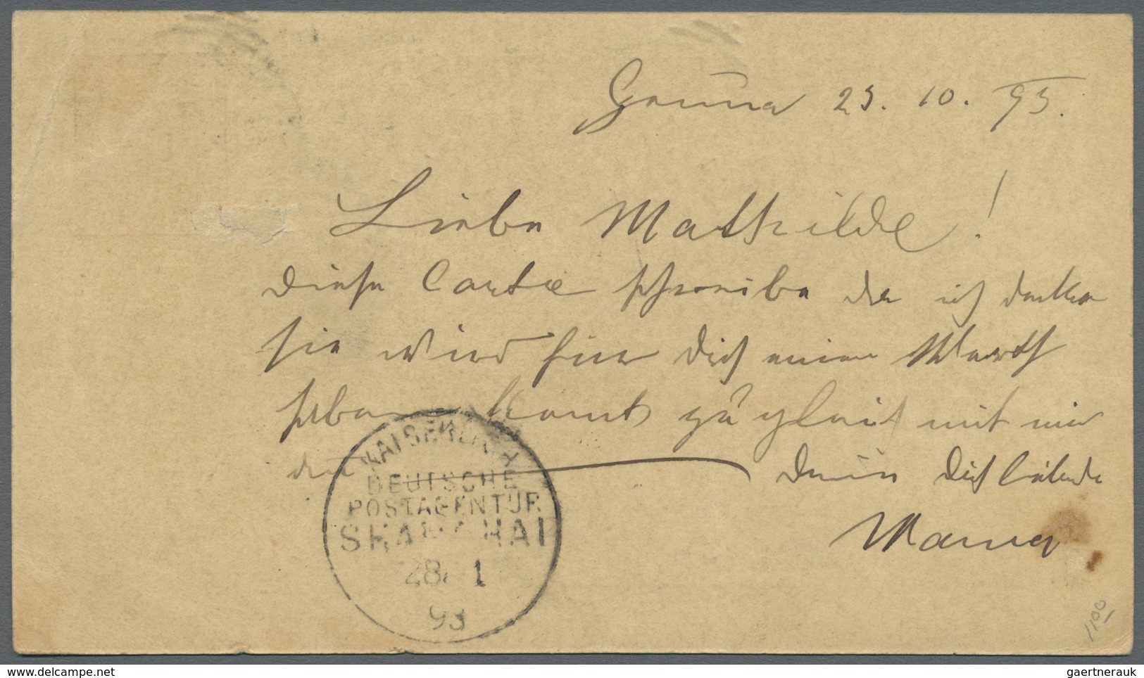 GA China - Besonderheiten: Incoming Mail, Italy, Card 10 Cs. Canc. "GENOVA 23 10 93" To Shanghai/China - Other & Unclassified