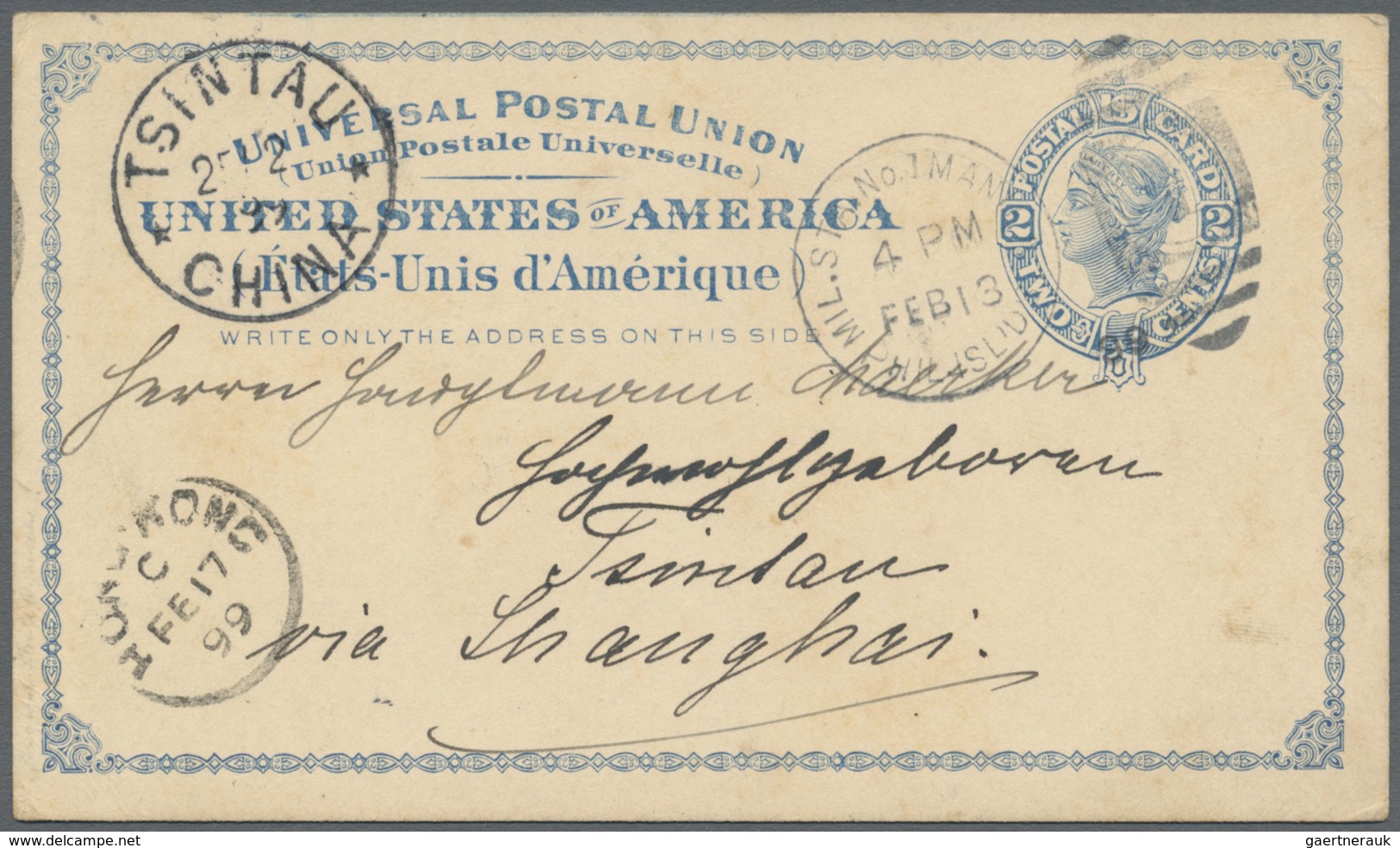 GA China - Besonderheiten: Incoming Mail, 1899, US Field Post Office Manila: Card US 2 C. Canc. "MIL. S - Other & Unclassified