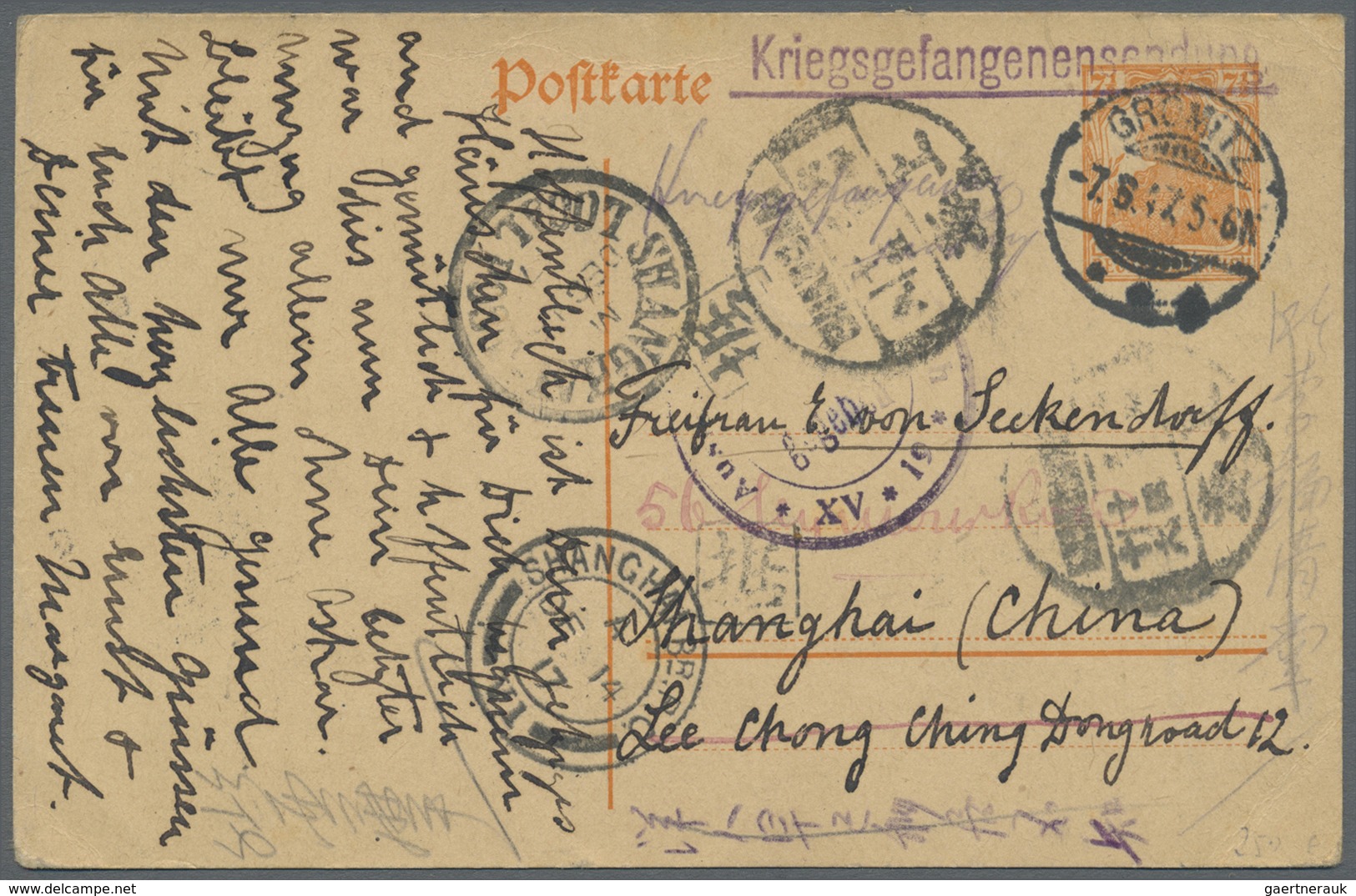 GA China - Besonderheiten: Incoming Mail, 1917, Germany Card 7 1/2 Pf. "GRÖMITZ 7.8.17" Endorsed "Krieg - Other & Unclassified