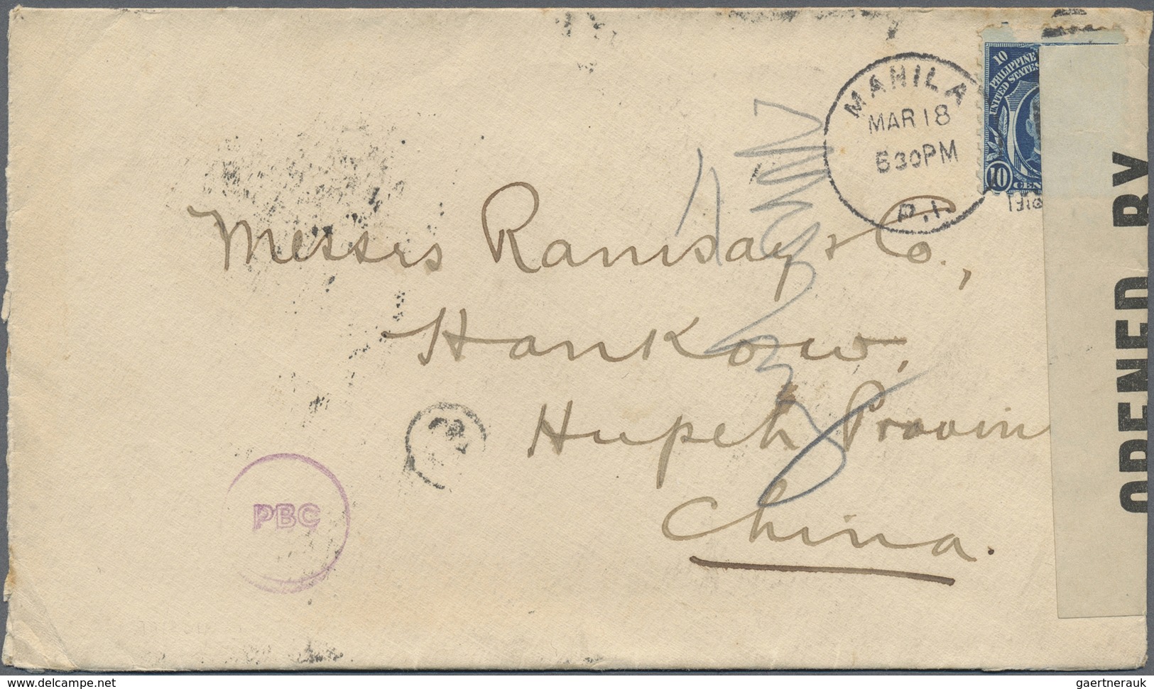 Br China - Besonderheiten: 1918. Censored Envelope Addressed To Hankow, Hupeh Province, China Bearing P - Autres & Non Classés