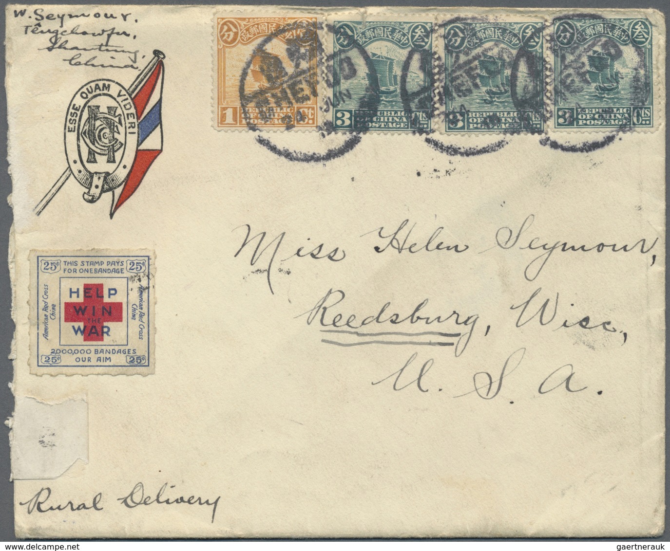 Br China - Besonderheiten: 1918, "American Red Cross China" 25 C. Vignette On Cover From "CHEFOO 24.JUN - Other & Unclassified